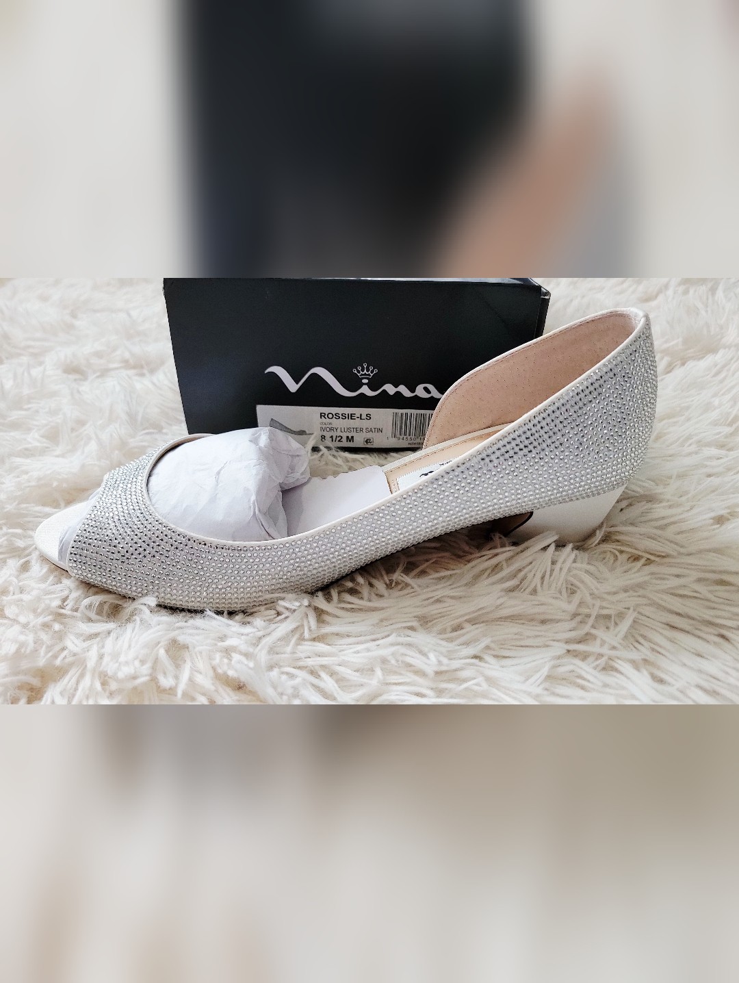 Nina Rossie-Ls Ivory Luster Satin Crystal-Embellished Ballet Flat